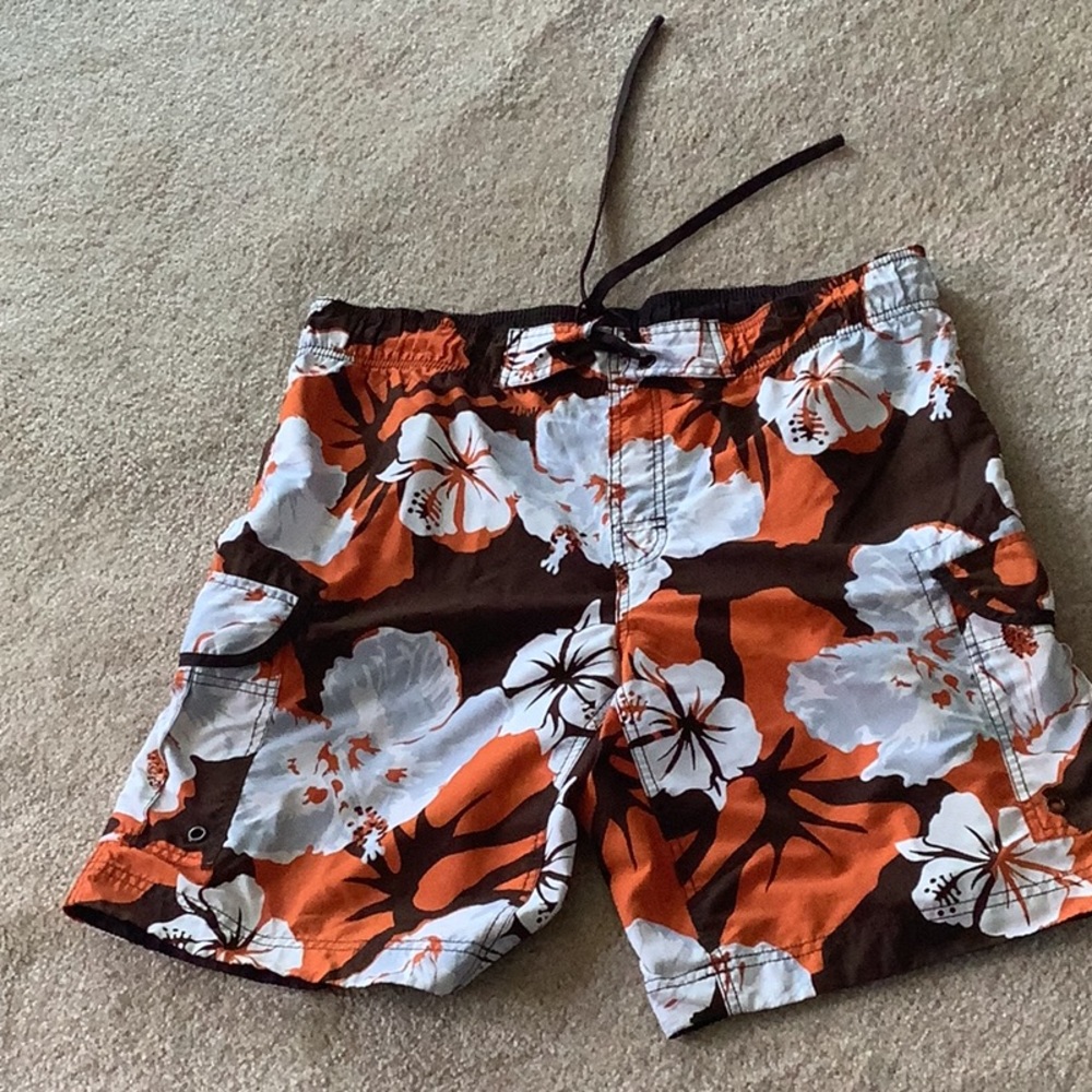 Arizona tropical men’s swimming trunk orange, brown, gray size large🏊🏊